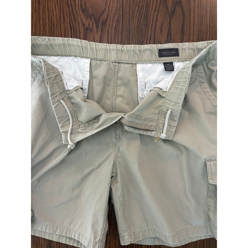 VanHeusen Men Cargo Shorts Size 38 Khaki Tan Cotton Elastic Waist Utility Pocket - Picture 6 of 13